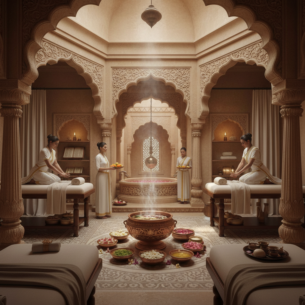 Relaxing Ayurvedic wellness and spa treatment with natural ingredients